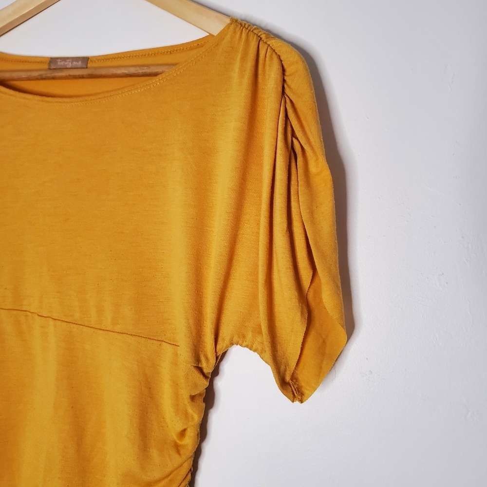 Golden Glam Yellow Side Ruched Feminine Top - Picture 4 of 11